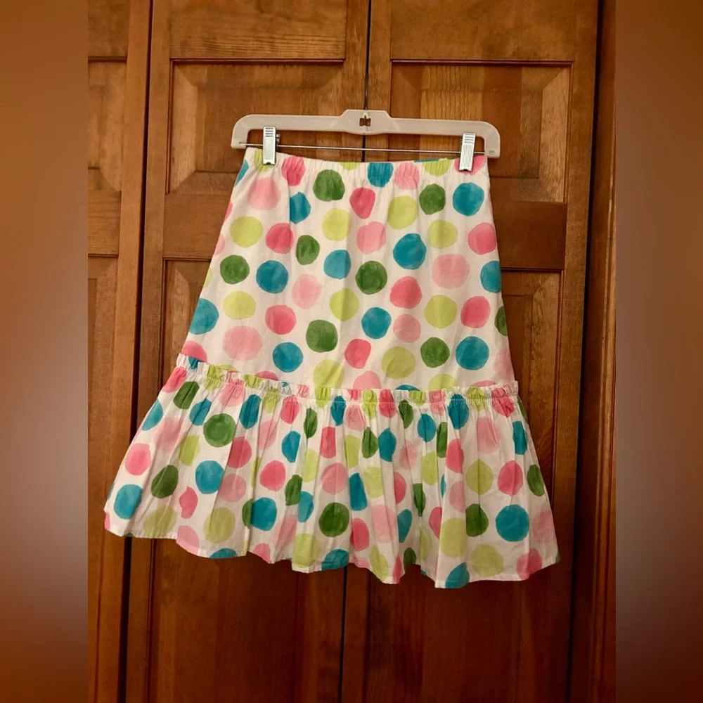 Gymboree Girl’s Cottagecore Sz 12 White Skirt W/ Blue Green Pink Polka Dot Skirt